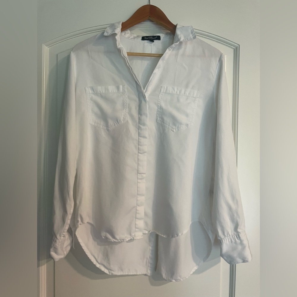 Velvet Heart White Tencel Collared Button-Up Long Sleeve Blouse Size M